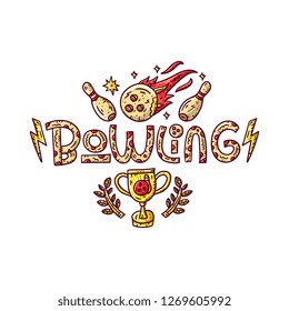 Bowling print. Hand drawn illustraion with lettering