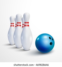 Bowling realistic illustration background. Bowling game leisure concept.