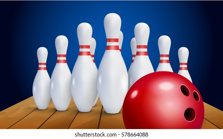 Bowling realistic illustration background. Bowling game leisure concept