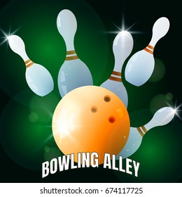 Bowling realistic illustration background. Bowling game leisure concept, Advertising, promotion