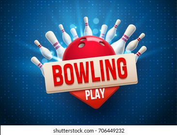 bowling realistic theme eps 10  pins ball place for text