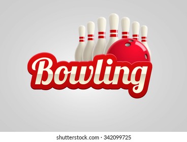 bowling red ball, bowling logo,bowling pins, bowling object, bowling realistic theme  Editable vector on white background 