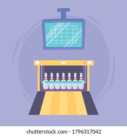 bowling score screen alley with pins game recreational sport flat design vector illustration