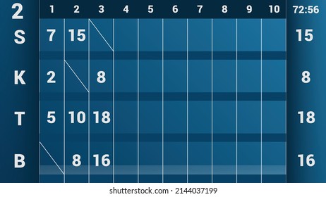 Bowling score sheet template. Bowling table information of players