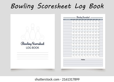 Bowling scoresheet logbook planner template design for KDP Interior. Low content KDP interior