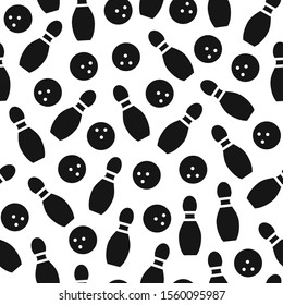 Bowling seamless black pattern. Simple vector background.