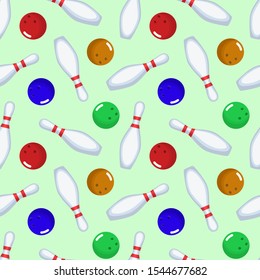 Bowling seamless vector pattern. Seamless background of bowling pins and bowling balls