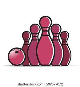 bowling set with bowling ball in color-vector drawing