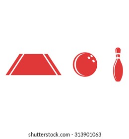 Bowling set, ball isolated, pins, track, sport icon collection