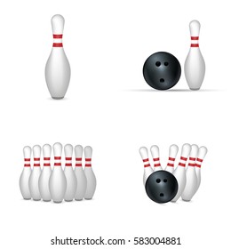 Bowling set isolated on white background. Vector illustration.