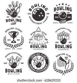 Bowling Set Vector Emblems Badges Labels Stock Vector (Royalty Free ...