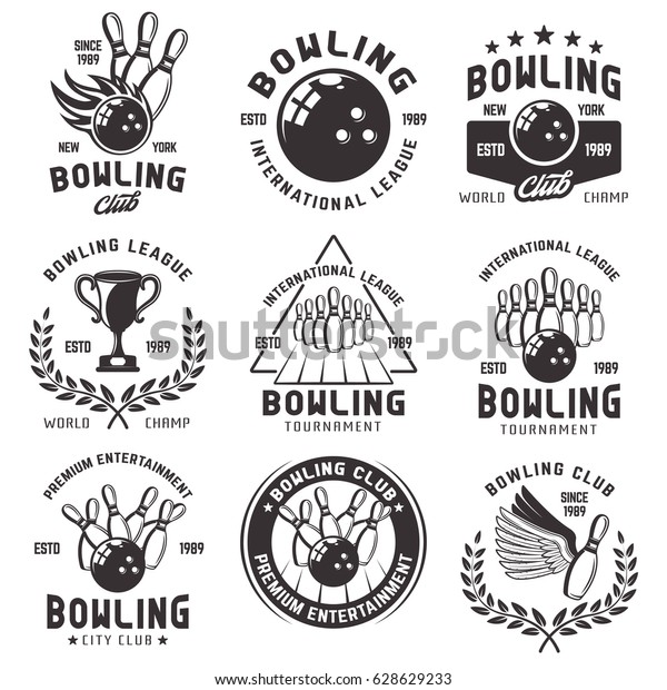 Bowling Set Vector Emblems Badges Labels Stock Vector (Royalty Free ...