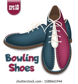 Bowling shoes - icon. A pair of athletic bowling shoes. Top view and side view. Isolated on a white background. Vector illustration.