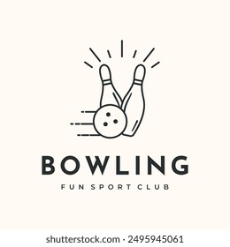 bowling shot line art logo vector minimalist illustration design, point of bowling logo design