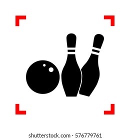 Bowling sign illustration. Black icon in focus corners on white background. Isolated.