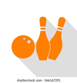 Bowling sign illustration. Orange icon with flat style shadow path.