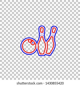 Bowling sign illustration. Red, white and contour icon at transparent background. Illustration.