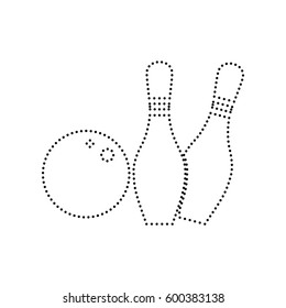 Bowling sign illustration. Vector. Black dotted icon on white background. Isolated.