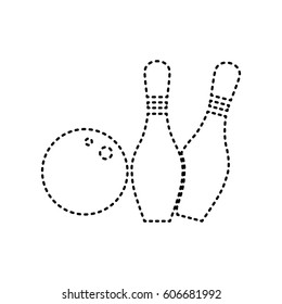 Bowling sign illustration. Vector. Black dashed icon on white background. Isolated.