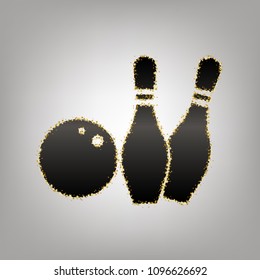 Bowling sign illustration. Vector. Blackish icon with golden stars at grayish background.