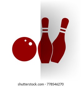 Bowling sign illustration. Vector. Bordo icon on white bending paper background.