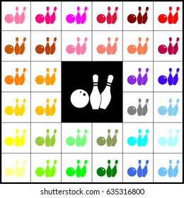 Bowling sign illustration. Vector. Felt-pen 33 colorful icons at white and black backgrounds. Colorfull.