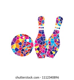 Bowling sign illustration. Vector. Stained glass icon on white background. Colorful polygons. Isolated.