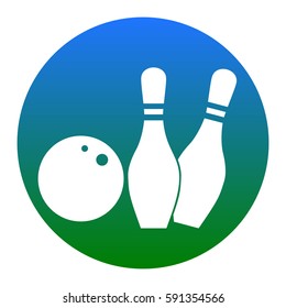 Bowling sign illustration. Vector. White icon in bluish circle on white background. Isolated.