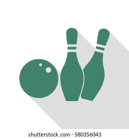 Bowling sign illustration. Veridian icon with flat style shadow path.