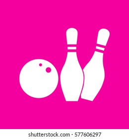 Bowling sign illustration. White icon at magenta background.