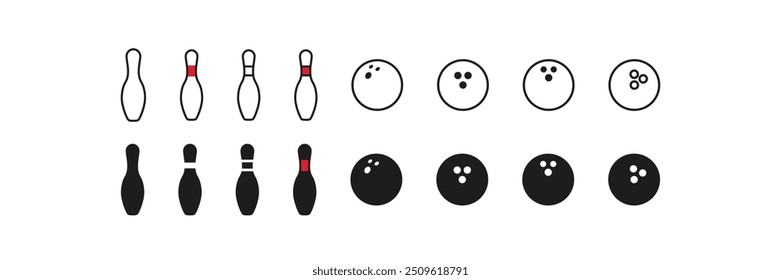 Bowling sign. Bowling vector set. Ball and pin isolated icon. Bowling game.