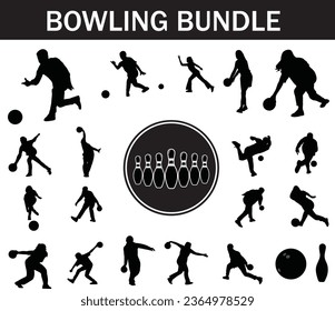 Bowling Silhouette Bundle | Collection of Bowling Players with Logo and Bowling Equipment