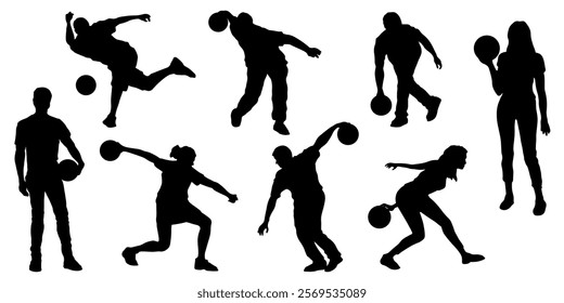 bowling silhouettes on the white background