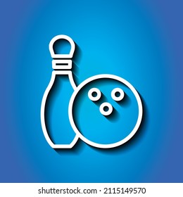 Bowling  simple icon vector. Flat desing. White icon with shadow on blue background.ai