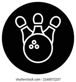 Bowling simple icon vector. Flat design. White icon on black circle. White background.ai