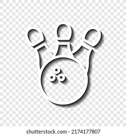 Bowling simple icon vector. Flat design. White with shadow on transparent grid.ai