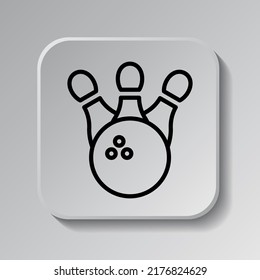 Bowling simple icon vector. Flat design. Black icon on square button with shadow. Grey background.ai