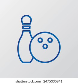 Bowling  simple icon vector. Flat design. Paper cut design. Cutted blue symbol with shadow. Gray background.ai