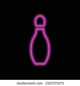 Bowling skittle simple icon. Flat desing. Purple neon on black background.ai
