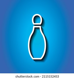 Bowling skittle simple icon. Flat desing. White icon with shadow on blue background.ai