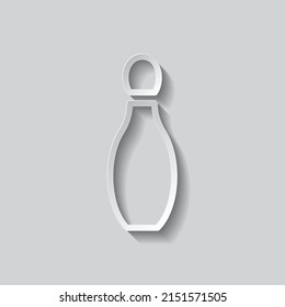 Bowling skittle simple icon. Flat design. Paper style with shadow. Gray background.ai