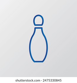 Bowling skittle simple icon. Flat design. Paper cut design. Cutted blue symbol with shadow. Gray background.ai