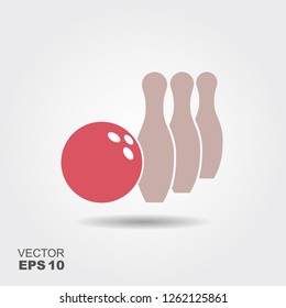 Bowling skittles and ball flat icon with shadow. Vector illustration