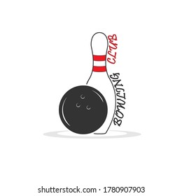 Bowling. Skittles and a ball. Icon, for logo, sticker, label, isolated on white background