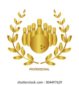 Bowling. Skittles and ball. Laurel wreath. Vector illustration. Professional bowling. Winner. Bowling silhouette