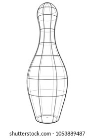 Bowling skittles and ball outline. Vector rendering of 3d. Wire-frame style. The layers of visible and invisible lines are separated
