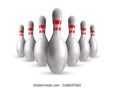 Bowling. Skittles with a ball. Realistic vector image.