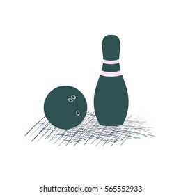 Bowling. Skittles and ball. Silhouette.