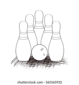 Bowling. Skittles, ball. Sketch. Doodle.