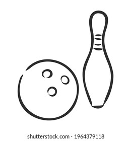 Bowling skittles and ball sketch vector illustration